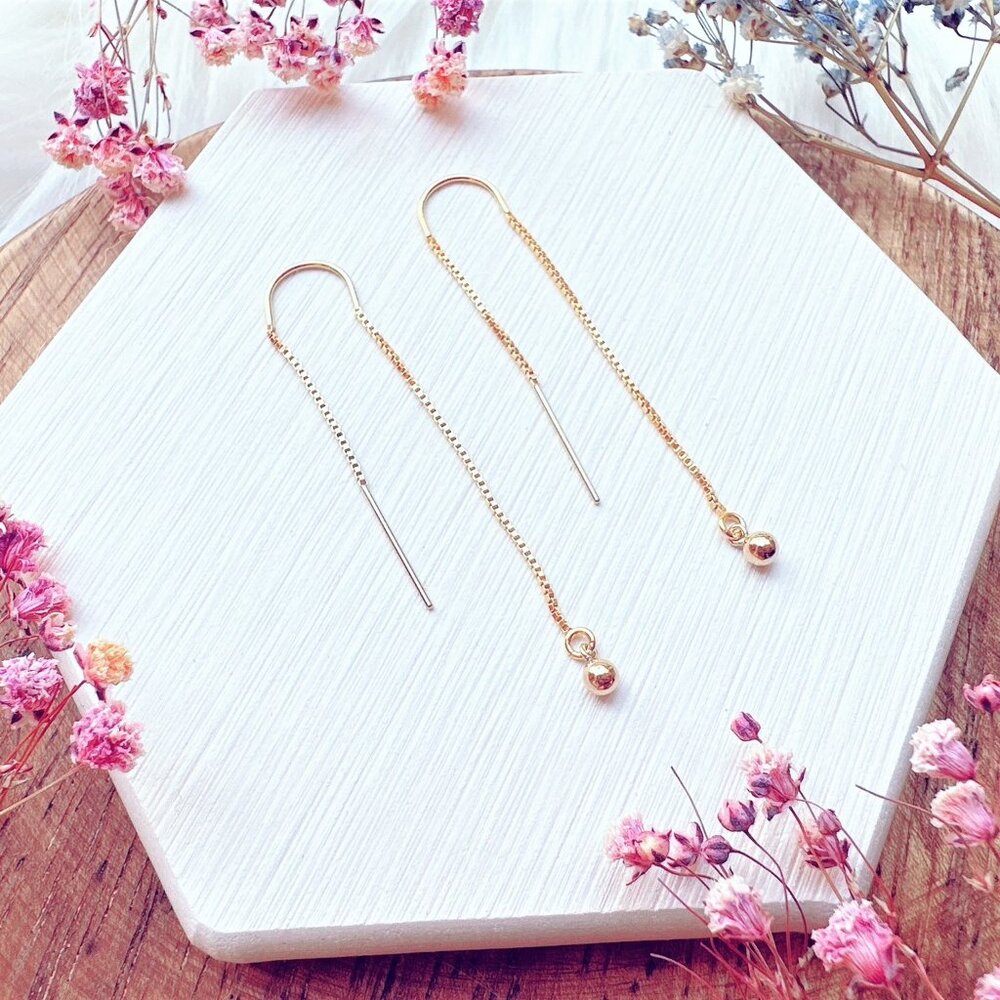 14k Gold Filled Elegant Threader Earrings with Mini Ball Charm | Handmade in BC